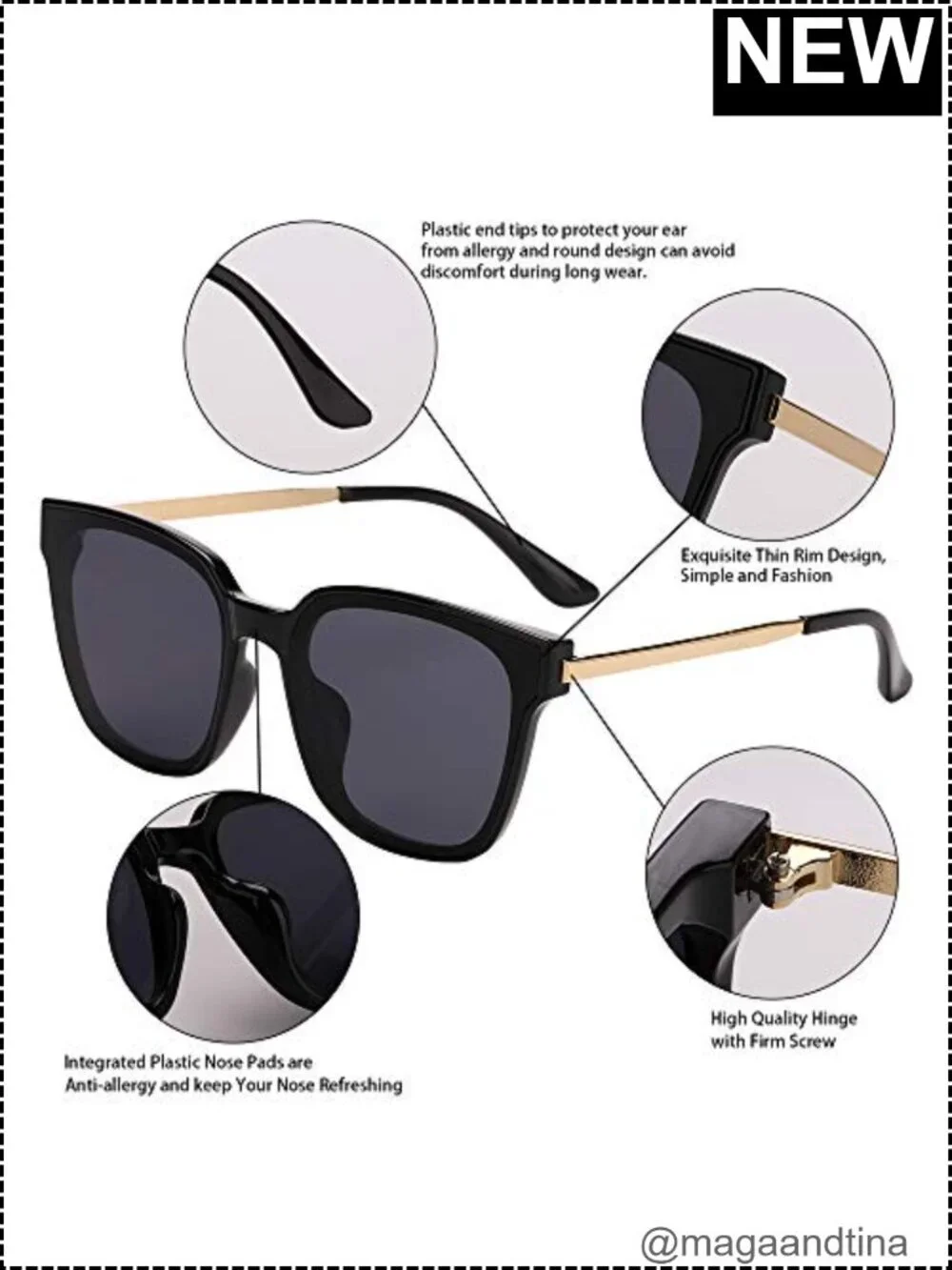 Oversized Square Sunglasses UV400 Metal Spring Hinge Unisex